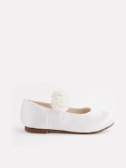 White Stain Resistant Satin Standard Fit (F) Bridesmaid Collection Corsage Mary Jane Occasion Shoes - Image 2 of 5