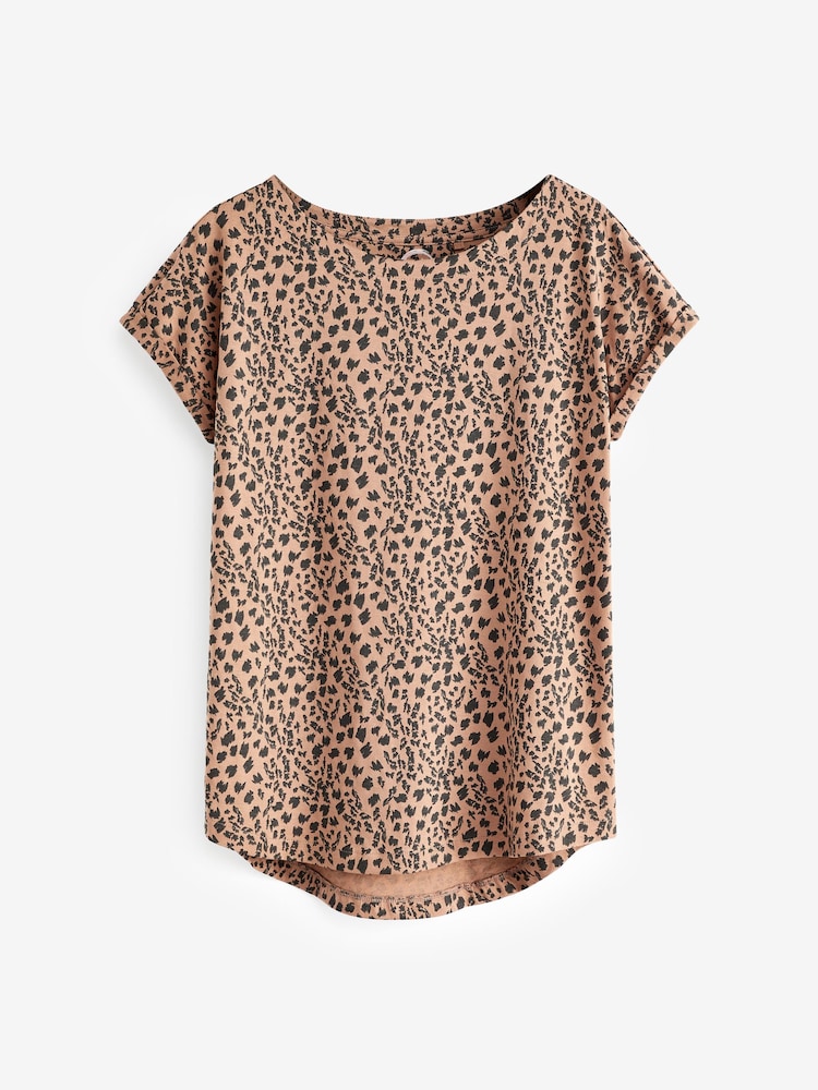 Weiß/Braun/Animalprint - T-Shirts aus 100 % Baumwolle mit Flügelärmeln, 3er-Pack - Bild 2 von 7 Weiß/Braun/Animalprint - T-Shirts aus 100 % Baumwolle mit Flügelärmeln, 3er-Pack - Bild 2 von 7