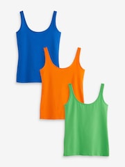 Blue/Green/Orange Built Up Thick Strap Vests 3 Pack - Image 1 of 9