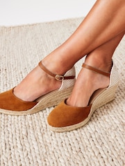 Tan Brown Forever Comfort® Leather Closed Toe Low Wedges - Image 1 of 6