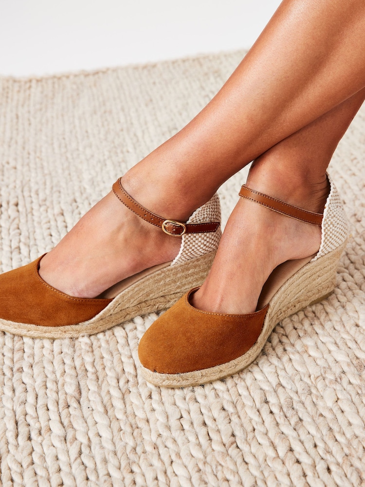 Tan Brown Forever Comfort® Leather Closed Toe Low Wedges - Image 1 of 6