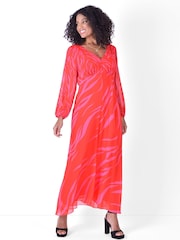 Live Unlimited Curve Pink Zebra Print Maxi Dress With Blouson Sleeves - Image 6 of 9