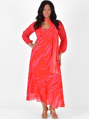 Live Unlimited Curve Pink Zebra Print Maxi Dress With Blouson Sleeves - Image 7 of 9