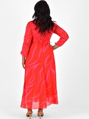 Live Unlimited Curve Pink Zebra Print Maxi Dress With Blouson Sleeves - Image 8 of 9