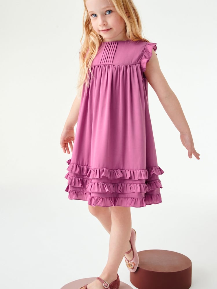 Rose Pink Ruffle Satin Dress (3mths-16yrs) - Image 1 of 8