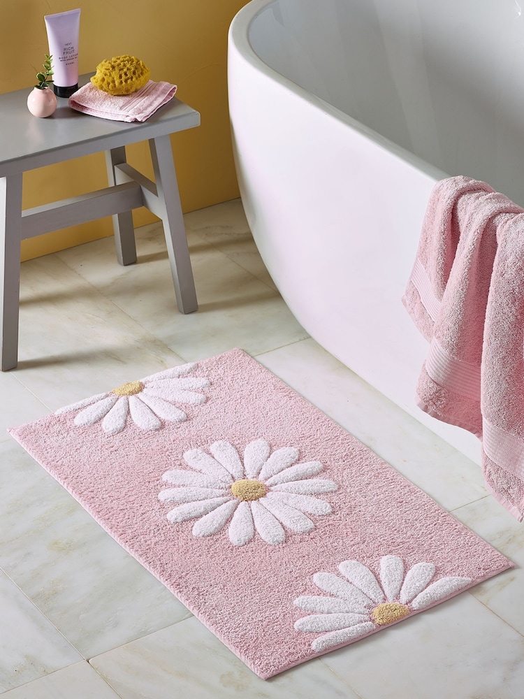 Pink Daisy 100% Cotton Bath Mat - Image 1 of 4 Pink Daisy 100% Cotton Bath Mat - Image 1 of 4