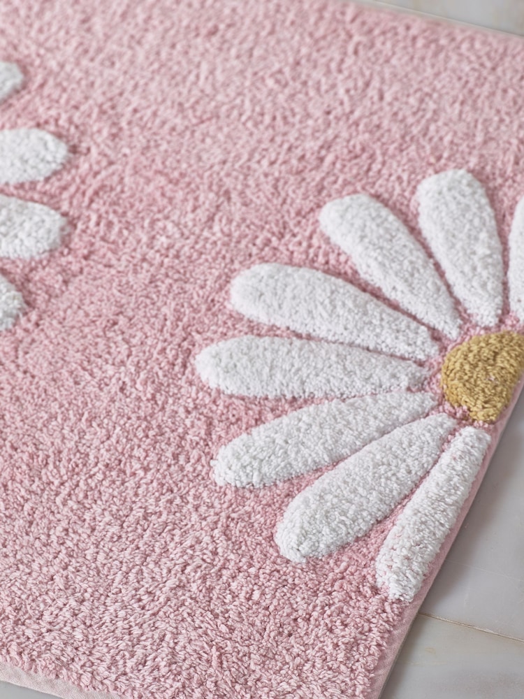 Pink Daisy 100% Cotton Bath Mat - Image 2 of 4