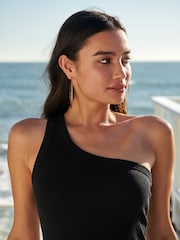 Black One Shoulder Rib Vest Top - Image 5 of 5