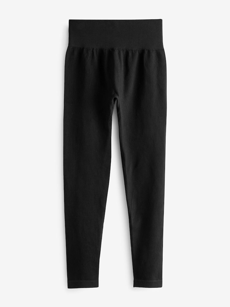Black Ribbed Seamless High Waist Leggings - Image 5 of 5 Black Ribbed Seamless High Waist Leggings - Image 5 of 5
