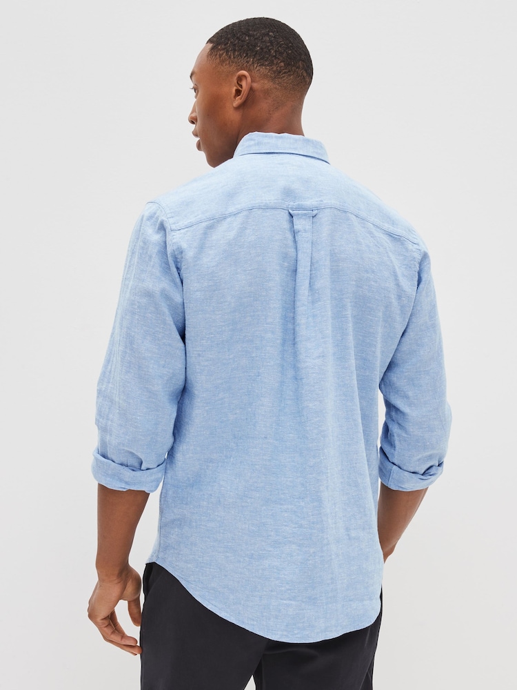 Light Blue Regular Fit Linen Blend Long Sleeve Shirt - Image 1 of 4 Light Blue Regular Fit Linen Blend Long Sleeve Shirt - Image 1 of 4