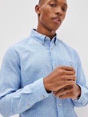 Light Blue Regular Fit Linen Blend Long Sleeve Shirt - Image 2 of 4