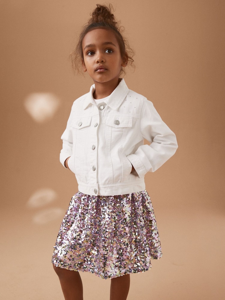 White 100% Cotton Diamante Denim Western Jacket (3-16yrs) - Image 1 of 9