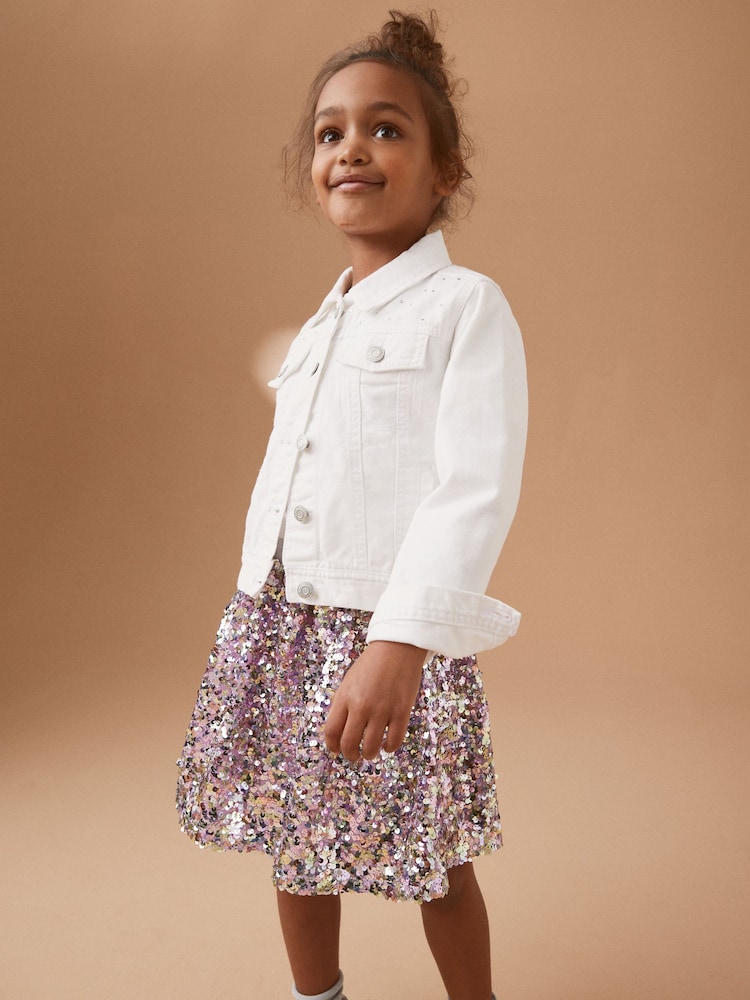 White 100% Cotton Diamante Denim Western Jacket (3-16yrs) - Image 2 of 9