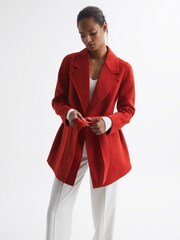 Reiss Red Amalia Belted Blindseam Short Coat - Image 1 of 6