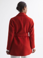 Reiss Red Amalia Belted Blindseam Short Coat - Image 5 of 6