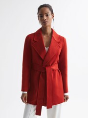 Reiss Red Amalia Belted Blindseam Short Coat - Image 6 of 6