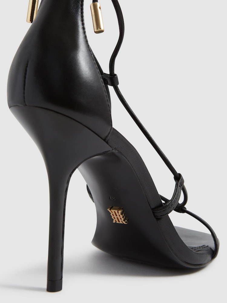 Reiss Black Kali High Leather Strappy Wrap Sandals - Image 10 of 10
