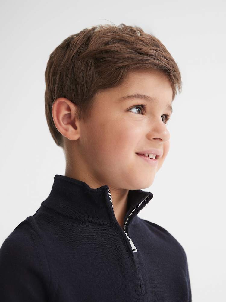 Reiss Navy Blackhall Senior Quarter Zip Merino Wool Jumper - Image 1 of 5
