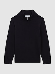 Reiss Navy Blackhall Senior Quarter Zip Merino Wool Jumper - Image 2 of 5