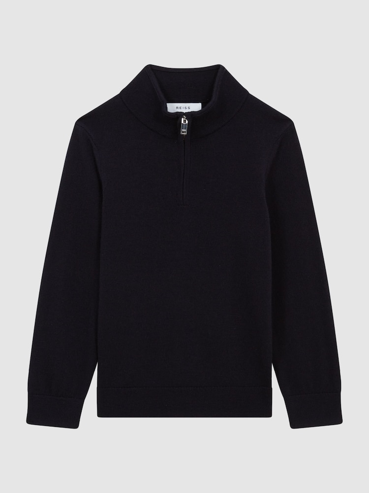 Reiss Navy Blackhall Senior Quarter Zip Merino Wool Jumper - Image 2 of 5
