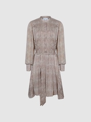 Reiss Pink Lily Metallic Thread Long Sleeve Flippy Dress - Image 2 of 7
