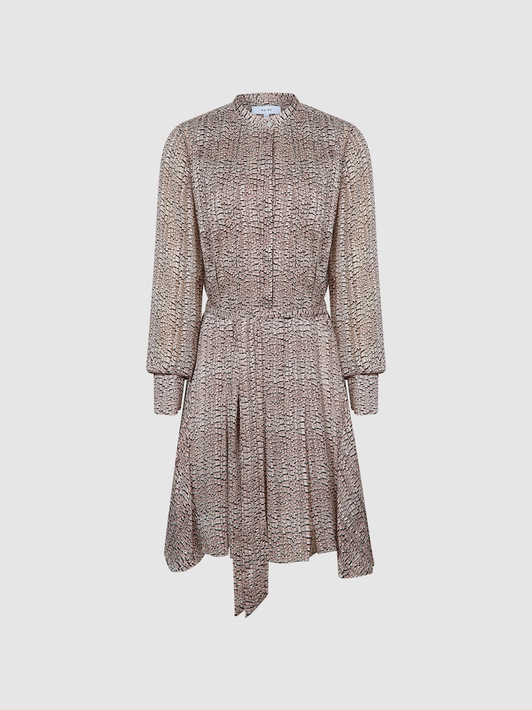 Reiss Pink Lily Metallic Thread Long Sleeve Flippy Dress - Image 2 of 7