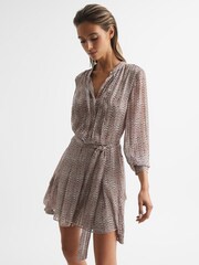 Reiss Pink Lily Metallic Thread Long Sleeve Flippy Dress - Image 3 of 7