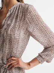 Reiss Pink Lily Metallic Thread Long Sleeve Flippy Dress - Image 4 of 7