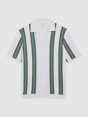 Reiss | Che White/Sage Ricco Open Collar Striped Polo T-Shirt - Image 2 of 7