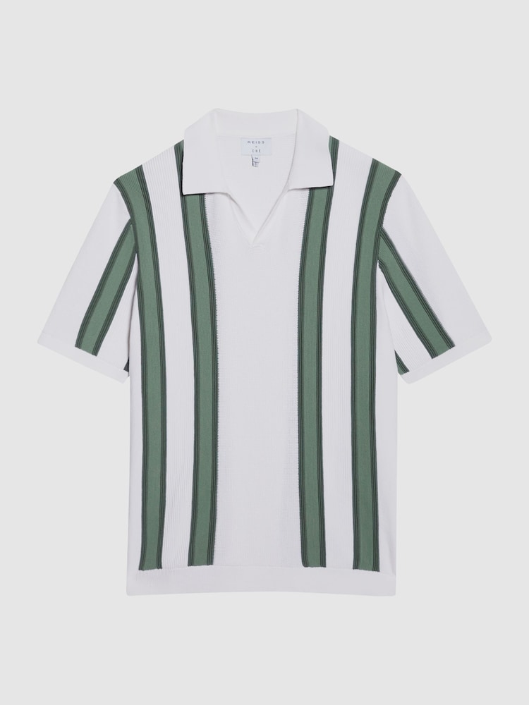 Reiss | Che White/Sage Ricco Open Collar Striped Polo T-Shirt - Image 2 of 7