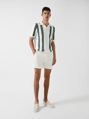 Reiss | Che White/Sage Ricco Open Collar Striped Polo T-Shirt - Image 3 of 7