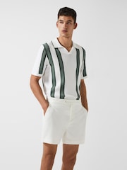 Reiss | Che White/Sage Ricco Open Collar Striped Polo T-Shirt - Image 4 of 7