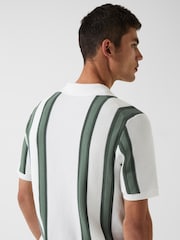 Reiss | Che White/Sage Ricco Open Collar Striped Polo T-Shirt - Image 6 of 7