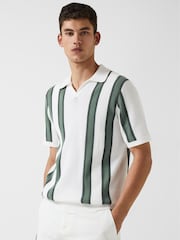 Reiss | Che White/Sage Ricco Open Collar Striped Polo T-Shirt - Image 7 of 7