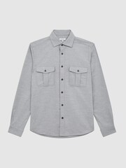 Reiss Grey Melange Chase Brushed Twin Pocket Overshirt - Image 2 of 7