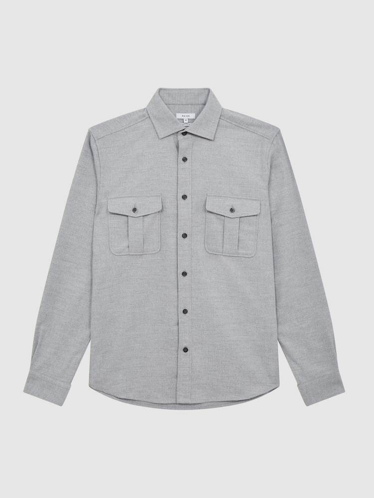 Reiss Grey Melange Chase Brushed Twin Pocket Overshirt - Image 2 of 7