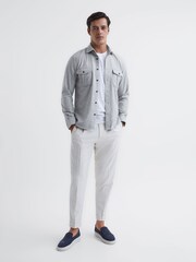 Reiss Grey Melange Chase Brushed Twin Pocket Overshirt - Image 3 of 7
