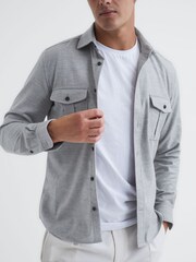 Reiss Grey Melange Chase Brushed Twin Pocket Overshirt - Image 6 of 7