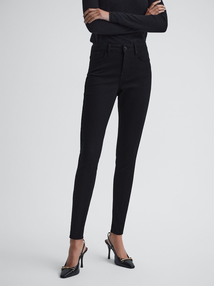 Reiss Black Lux Mid Rise Skinny Jeans - Image 1 of 7