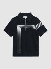 Reiss Navy Sergant Senior Half Zip Stripe Detail Polo T-Shirt - Image 2 of 7
