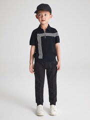 Reiss Navy Sergant Senior Half Zip Stripe Detail Polo T-Shirt - Image 3 of 7