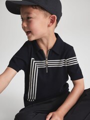 Reiss Navy Sergant Senior Half Zip Stripe Detail Polo T-Shirt - Image 4 of 7