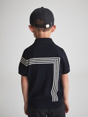 Reiss Navy Sergant Senior Half Zip Stripe Detail Polo T-Shirt - Image 5 of 7