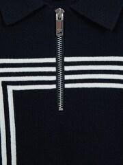 Reiss Navy Sergant Senior Half Zip Stripe Detail Polo T-Shirt - Image 7 of 7