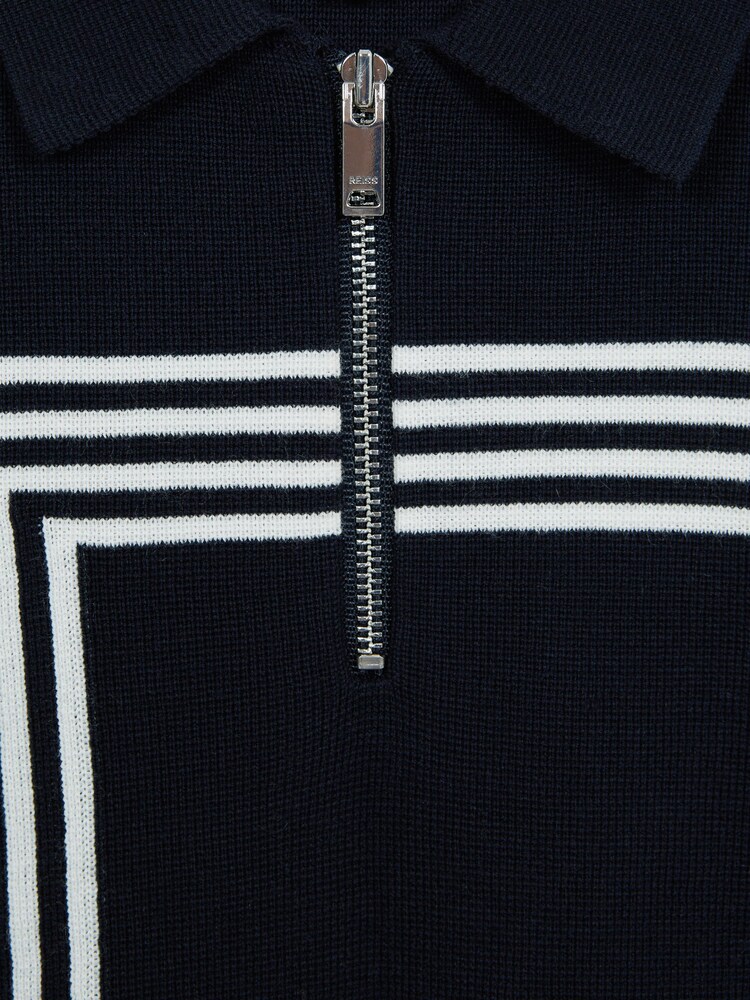 Reiss Navy Sergant Senior Half Zip Stripe Detail Polo T-Shirt - Image 7 of 7