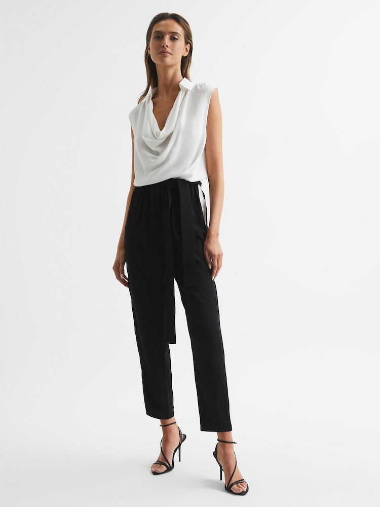 Reiss Black/Ivory Allie Regular Colourblock Shirt Jumpsuit - Image 1 of 7