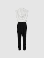 Reiss Black/Ivory Allie Regular Colourblock Shirt Jumpsuit - Image 2 of 7