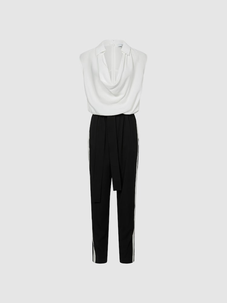 Reiss Black/Ivory Allie Regular Colourblock Shirt Jumpsuit - Image 2 of 7