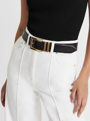 Reiss Black Brompton Leather Square Buckle Belt - Image 2 of 5