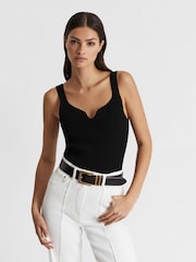 Reiss Black Brompton Leather Square Buckle Belt - Image 3 of 5